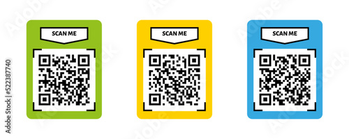 Scan me QR code design. QR code for payment, text transfer with scan me button. Vector illustration isolated in white background