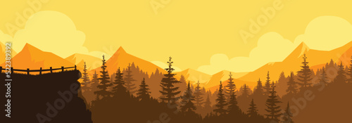 Beautiful mountain and forest vector background image. © Supachai