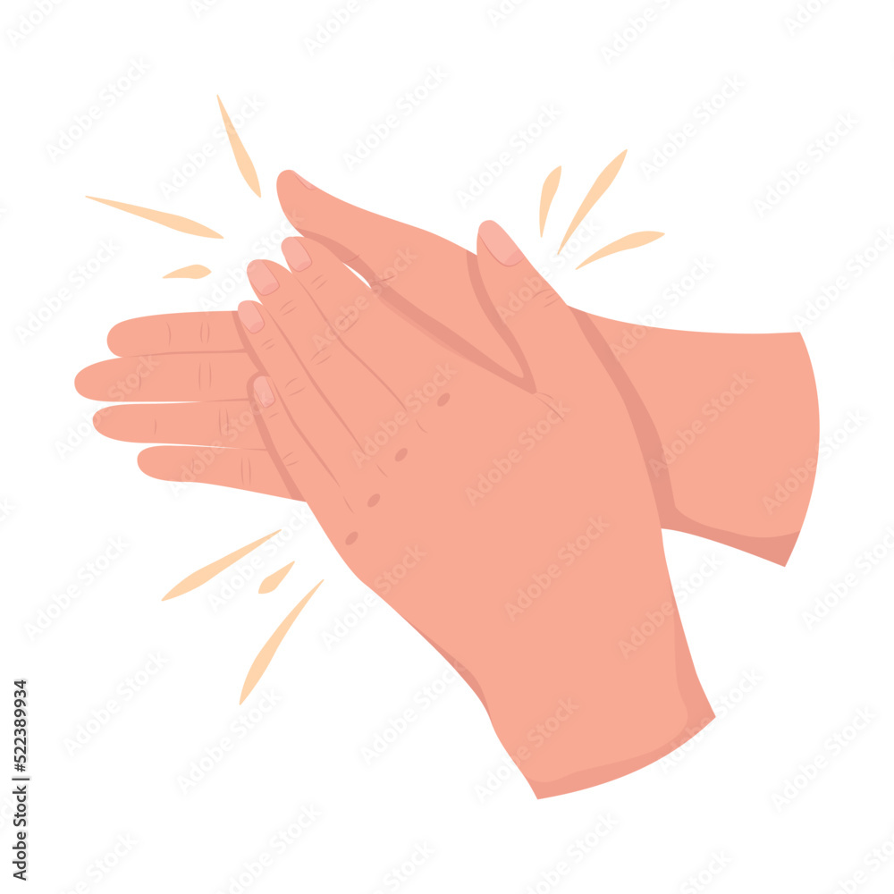 Obraz premium Applauding semi flat color vector hand gesture. Editable pose. Human body part on white. Expressing contentment cartoon style illustration for web graphic design, animation, sticker pack