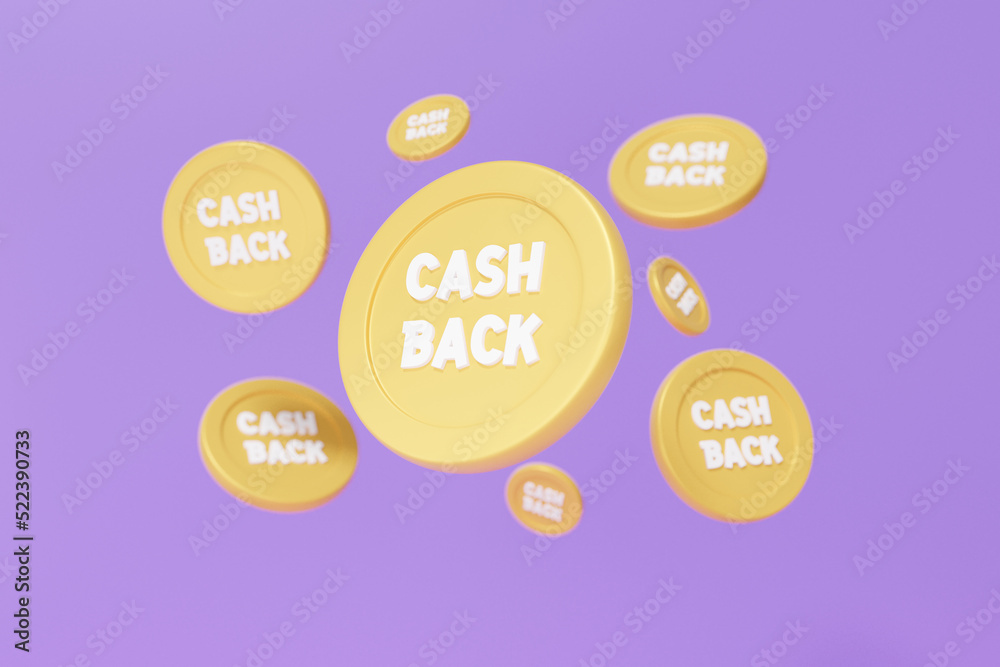 Coin money refund Cash back icon concept floating on isolated purple background, finance shopping online payments exchange, minimal cartoon, banner, 3d render illustration Coin money refund Cash back icon concept floating on isolated purple background, finance shopping online payments exchange, minimal cartoon, banner, 3d render illustration