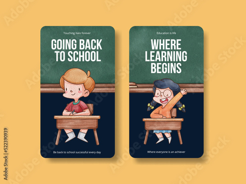Instagram template with back to school concept,watercolor style