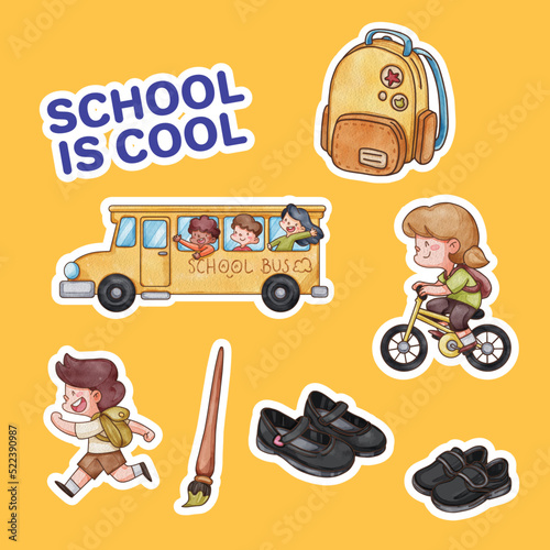 Sticker template with back to school concept,watercolor style