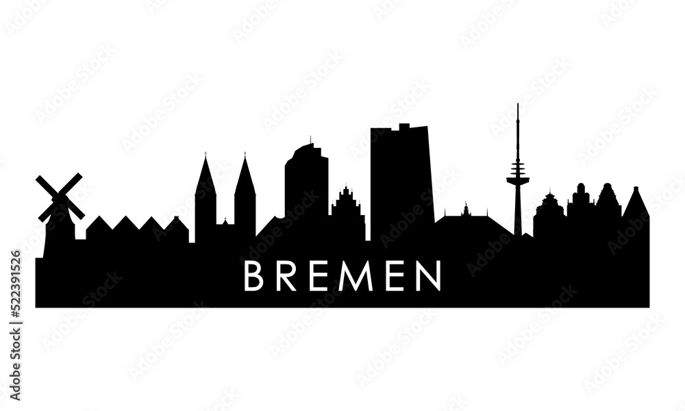 Bremen skyline silhouette. Black Bremen city design isolated on white background.