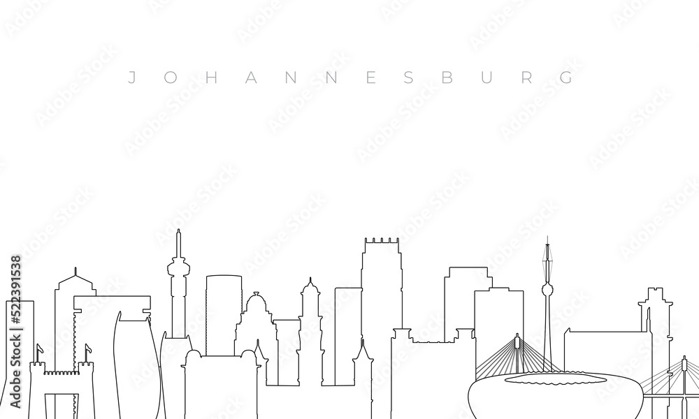 Naklejka premium Outline Johannesburg skyline. Trendy template with Johannesburg city buildings and landmarks in line style. Stock vector design.