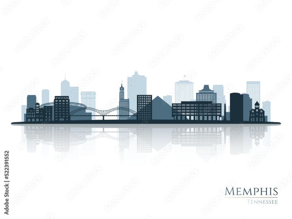 Memphis skyline silhouette with reflection. Landscape Memphis, Tennessee. Vector illustration.