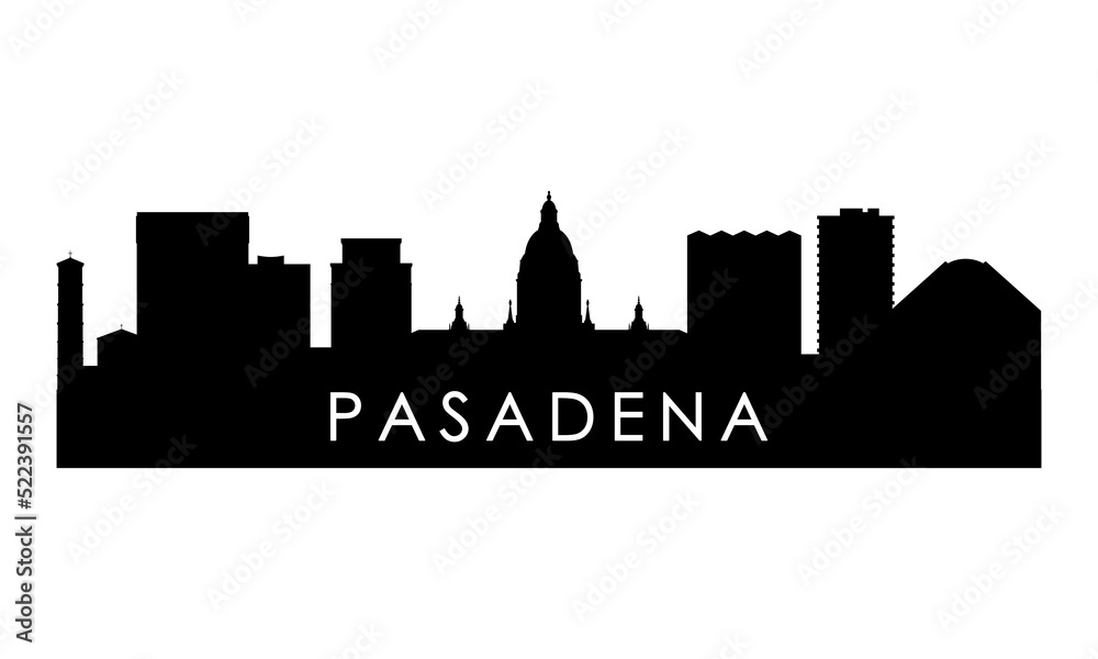 Pasadena skyline silhouette. Black Pasadena city design isolated on white background.