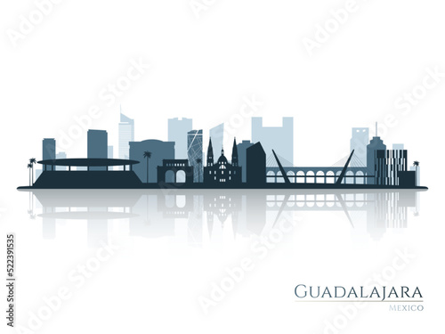 Guadalajara skyline silhouette with reflection. Landscape Guadalajara  Mexico. Vector illustration.