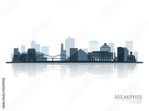 Memphis skyline silhouette with reflection. Landscape Memphis  Tennessee. Vector illustration.