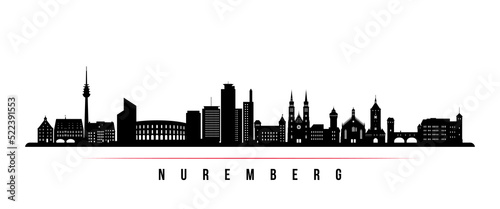 Nuremberg skyline horizontal banner. Black and white silhouette of Nuremberg, Germany. Vector template for your design.
