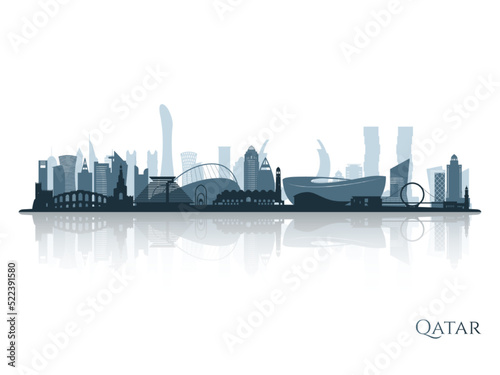 Qatar skyline silhouette with reflection. Landscape Qatar. Vector illustration.