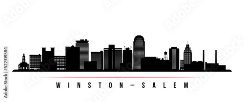 Winston–Salem skyline horizontal banner. Black and white silhouette of Winston–Salem, North Carolina. Vector template for your design.