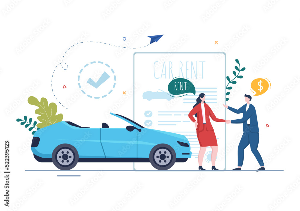 Car Rental, Booking Reservation and Sharing using Service Mobile  Application with Route or Points Location in Hand Drawn Cartoon Flat  Illustration Stock Vector | Adobe Stock