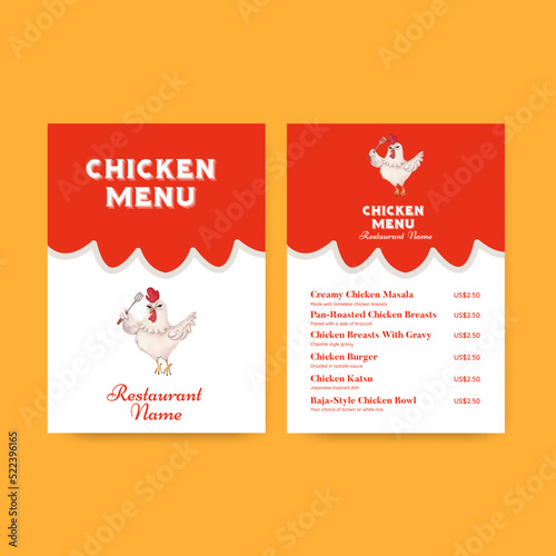 Canvastavla Menu template with chicken farm food concept,watercolor style
