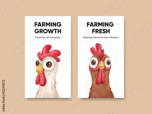 Instagram template with chicken farm food concept,watercolor style