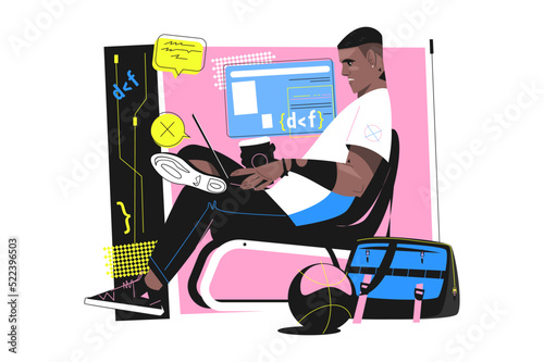 Afro boy study in programming school