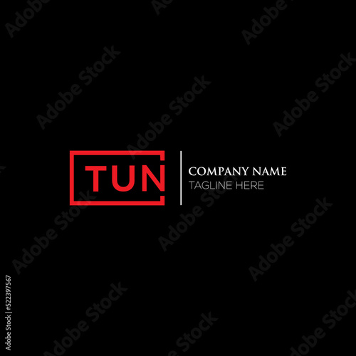 TUN logo monogram isolated on circle element design template, TUN letter logo design on black background. TUN creative initials letter logo concept. TUN letter design.
