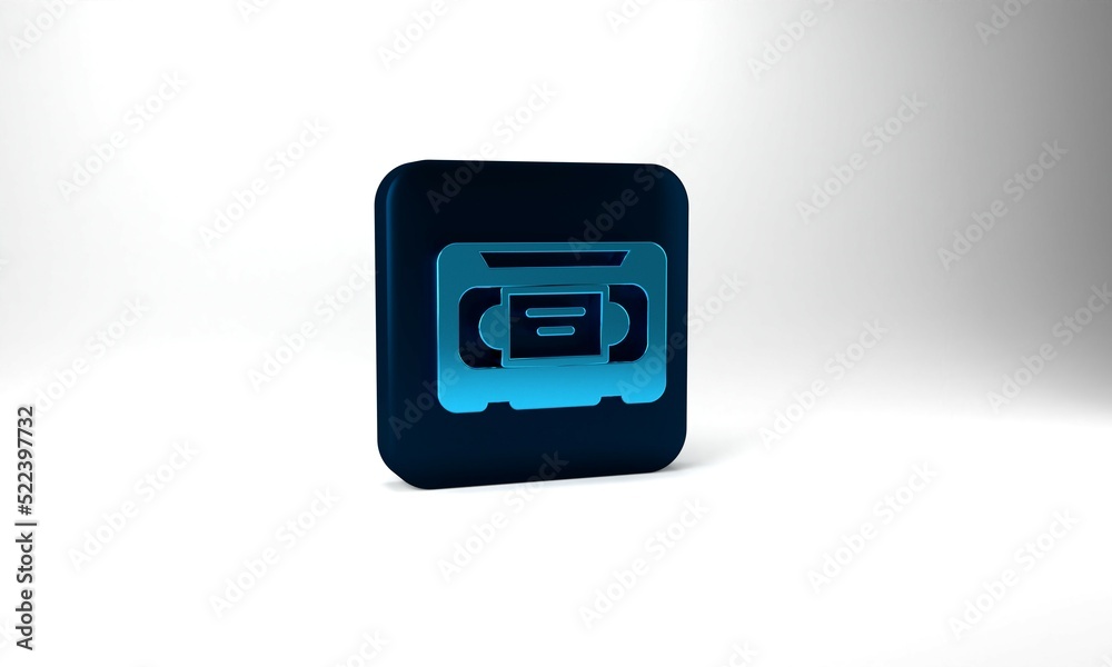 Blue VHS video cassette tape icon isolated on grey background. Blue square button. 3d illustration 3D render Blue VHS video cassette tape icon isolated on grey background. Blue square button. 3d illustration 3D render