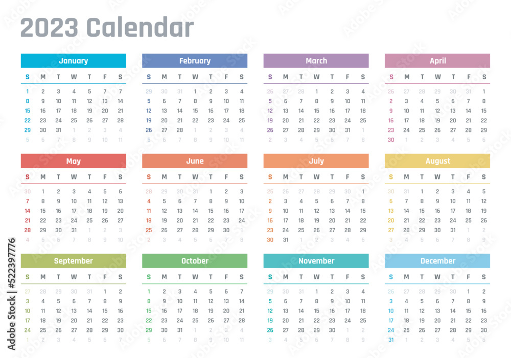 calendar for 2023 starts sunday, vector calendar design 2023 year calendar for 2023 starts sunday, vector calendar design 2023 year