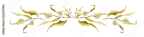 Leaves yellow dry frame border watercolor. Template for decorating designs and illustrations. photo