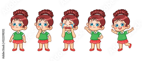 Set of cute kids girls characters