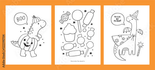Happy Halloween - coloring pages for kids. Printable activity, worksheets. Educational game for preschool. Learn numbers and colors. Vector cute cartoon worksheets