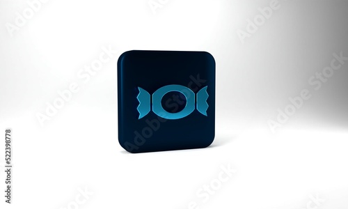 Blue Candy icon isolated on grey background. Happy Halloween party. Blue square button. 3d illustration 3D render