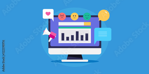 Monitoring brand marketing campaign analytics, collecting customer feedback online concept.