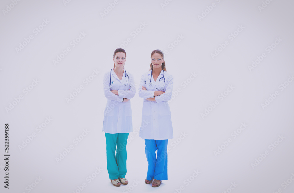 Two young woman doctor , standing in hospital Two young woman doctor , standing in hospital