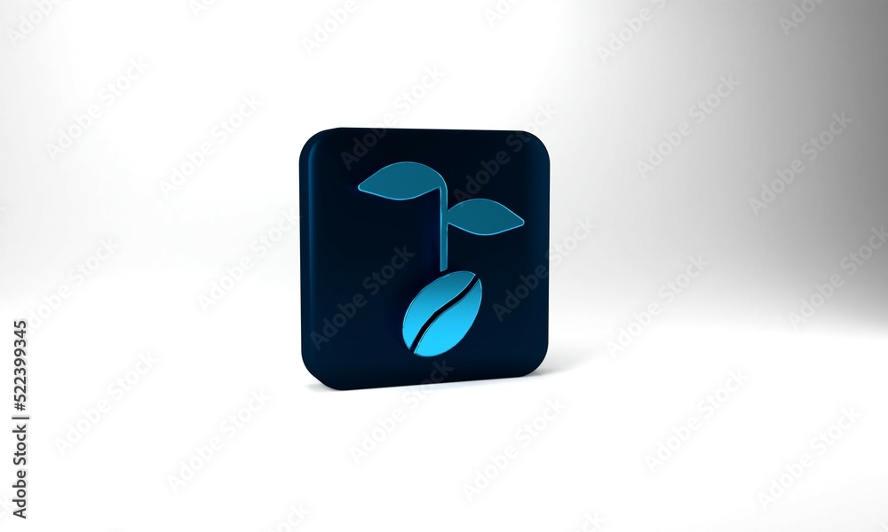 Blue Coffee beans icon isolated on grey background. Blue square button. 3d illustration 3D render Blue Coffee beans icon isolated on grey background. Blue square button. 3d illustration 3D render