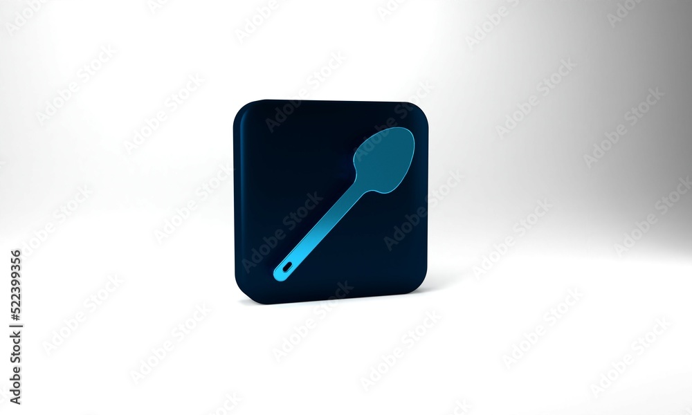 Blue Teaspoon icon isolated on grey background. Cooking utensil. Cutlery sign. Blue square button. 3d illustration 3D render Blue Teaspoon icon isolated on grey background. Cooking utensil. Cutlery sign. Blue square button. 3d illustration 3D render