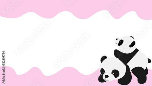 Cartoon panda on banner dripping wave pink. There is white space for the text.