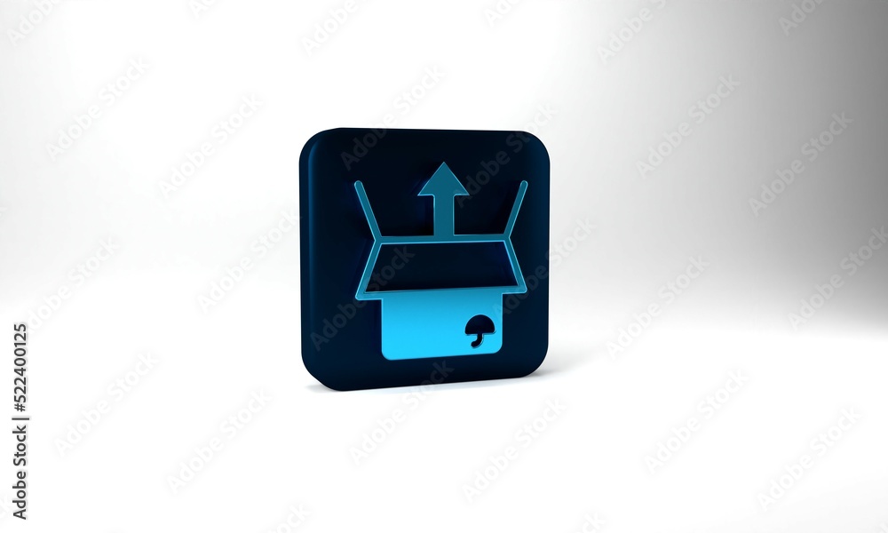 Blue Unboxing icon isolated on grey background. Blue square button. 3d illustration 3D render Blue Unboxing icon isolated on grey background. Blue square button. 3d illustration 3D render