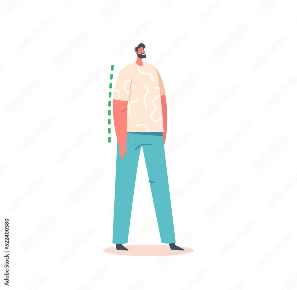 Male Character Right Standing Position Isolated on White Background, Man Stand in Correct Posture with Straight Spine Male Character Right Standing Position Isolated on White Background, Man Stand in Correct Posture with Straight Spine