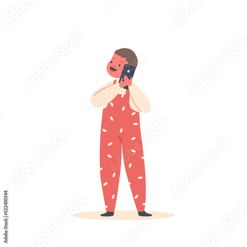 Little Boy Communicate by Smartphone Isolated on White Background. Mobile Connection, Communication Concept