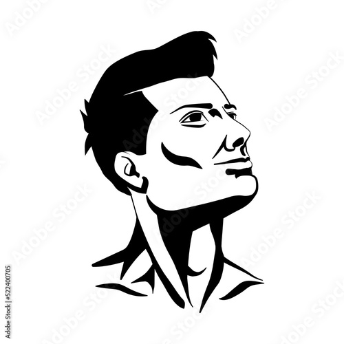 The head of a handsome man looks proudly up icon. Simple shadow icon for logo or emblem for men products, cosmetics or haircut