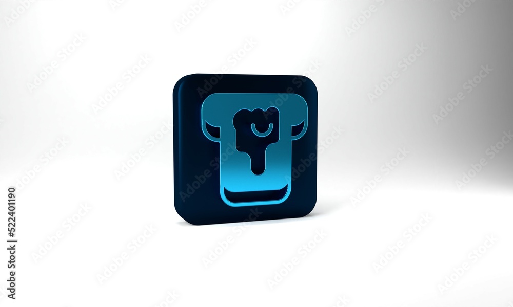 Blue Piece of bread with honey icon isolated on grey background. Toast with jam or honey. Blue square button. 3d illustration 3D render Blue Piece of bread with honey icon isolated on grey background. Toast with jam or honey. Blue square button. 3d illustration 3D render