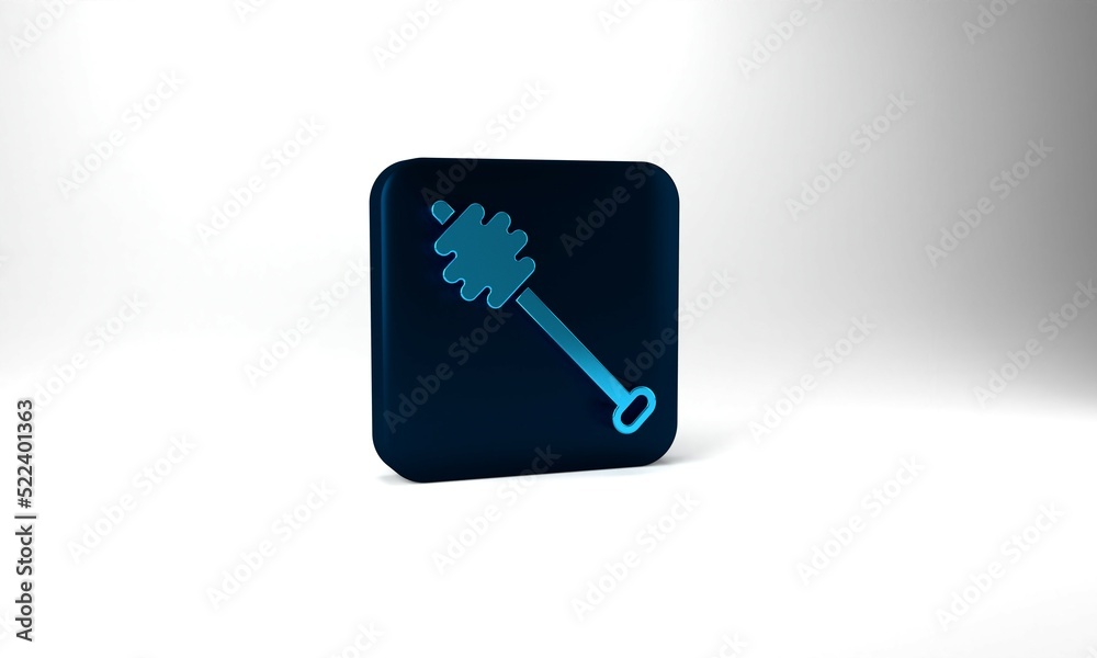 Blue Honey dipper stick icon isolated on grey background. Honey ladle. Blue square button. 3d illustration 3D render Blue Honey dipper stick icon isolated on grey background. Honey ladle. Blue square button. 3d illustration 3D render
