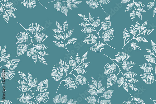 Simple retro leaves botanical seamless pattern on blue background