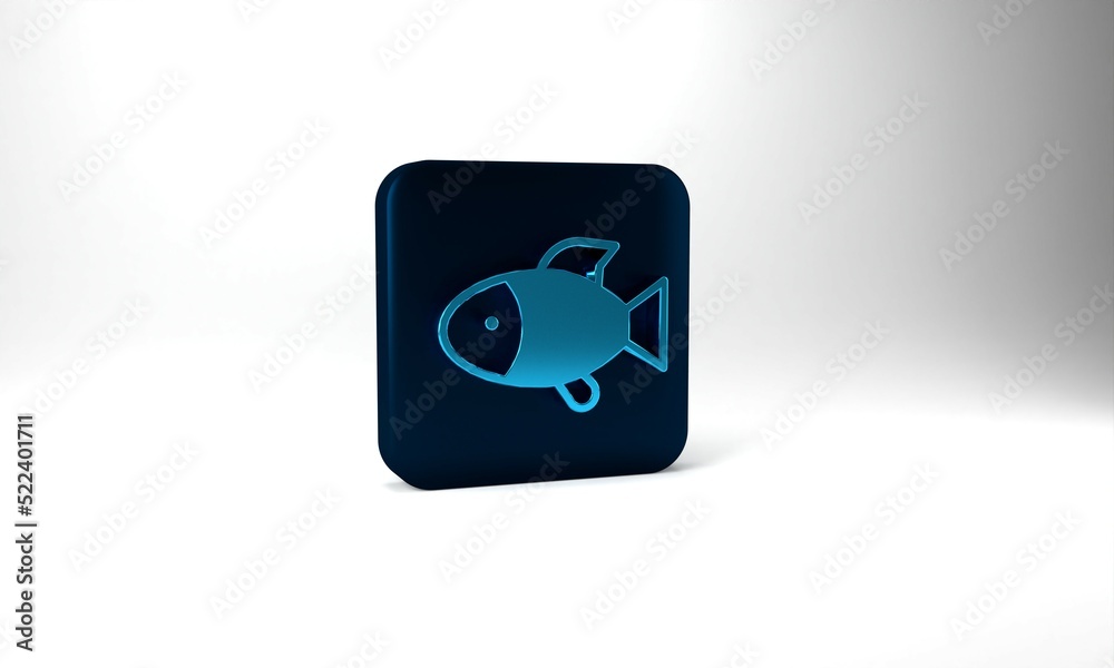 Blue Fish icon isolated on grey background. Blue square button. 3d illustration 3D render Blue Fish icon isolated on grey background. Blue square button. 3d illustration 3D render