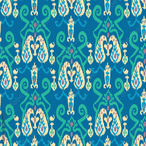 Beautiful ikat pattern - traditional silk fabric pattern used in the fashion industry and home interior decor. Batik. Uzbekistan culture.