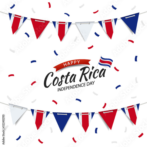 Vector Illustration. Independence Day in Costa Rica. Garland with the flag of Costa Rica on a white background. 