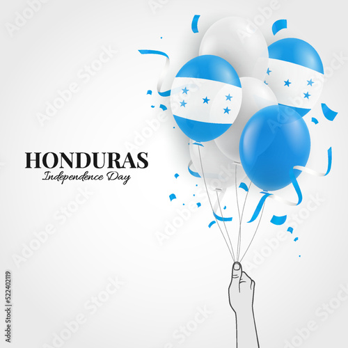Vector Illustration of Honduras Independence Day. Hand with balloons. 