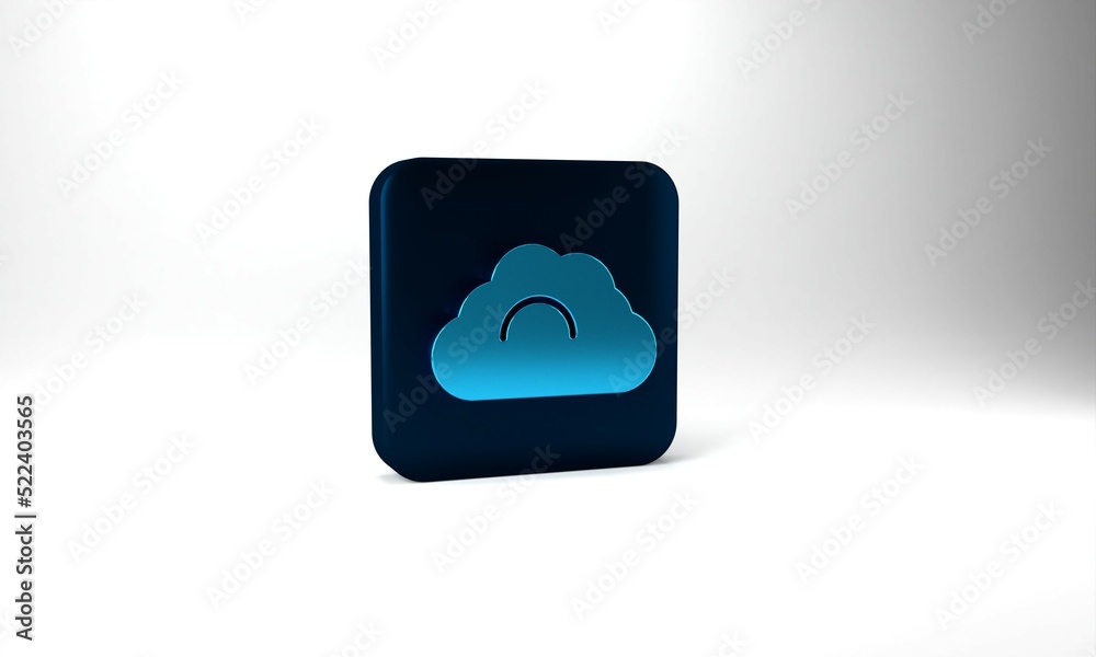 Blue Cloudy weather icon isolated on grey background. Blue square button. 3d illustration 3D render
