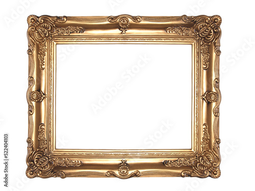 antique gold picture frame isolated on transparent background