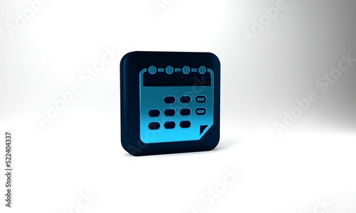 Blue School timetable icon isolated on grey background. Blue square button. 3d illustration 3D render
