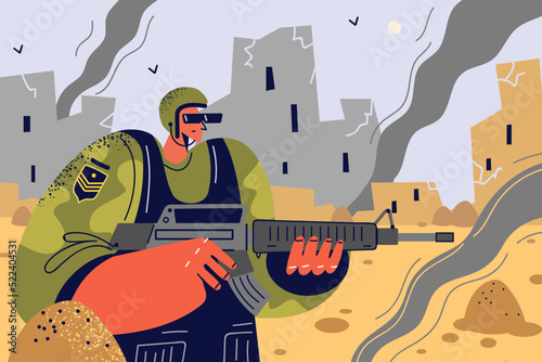 Soldier with gun at war field 
