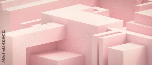 Maze Geometric Shape of Success. Business ideas and obstacles to the development of the organization on Pink background. Innovation, connection, banner, copy space, banner, website -3d Rendering