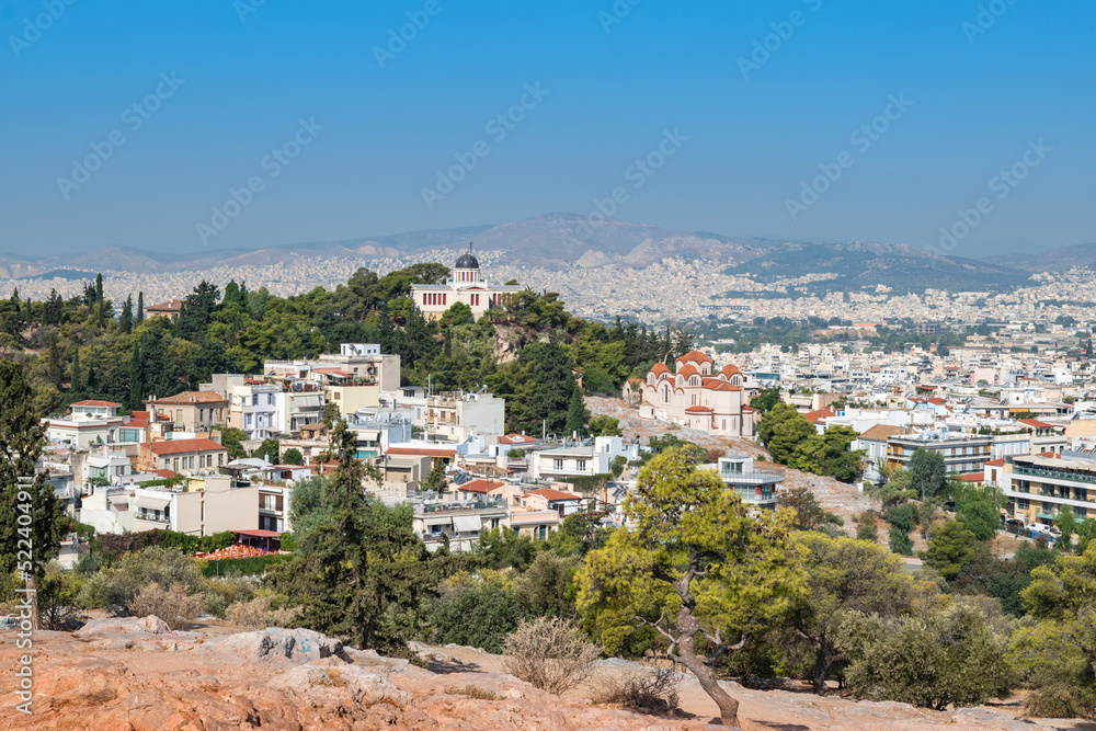 Beautiful cityscape of Athens from Areopagus Hill, Greece.