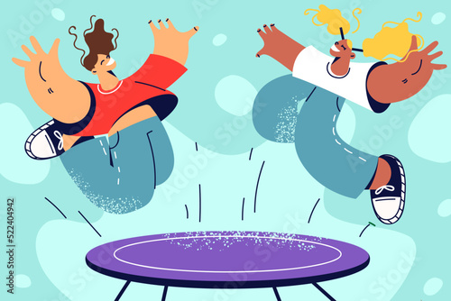Fototapeta Naklejka Na Ścianę i Meble -  Happy kids jumping on trampoline 