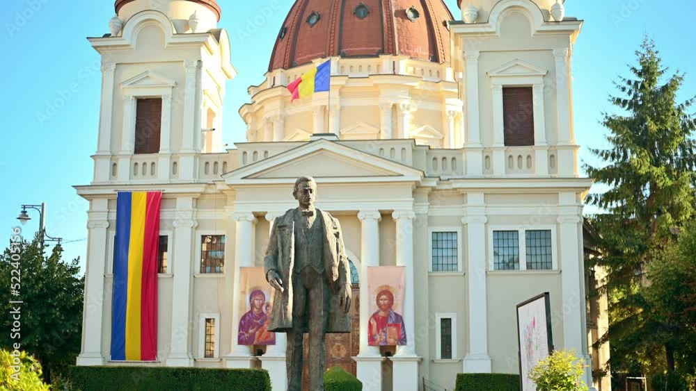 Church of the Annunciation and Statue of Emil Dandea in the centre of ...
